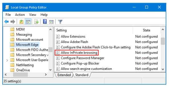 Turn off InPrivate Browsing using Group Policies