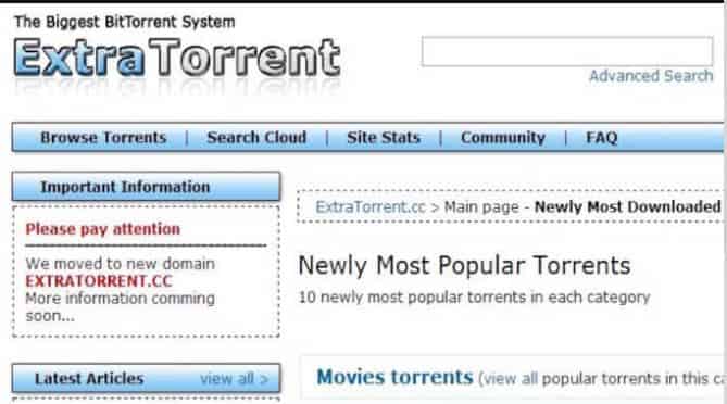 ExtraTorrent Homepage