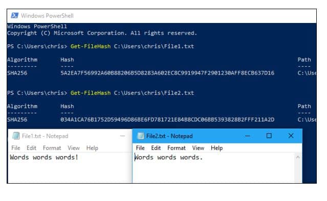 Certutil tool to check checksum